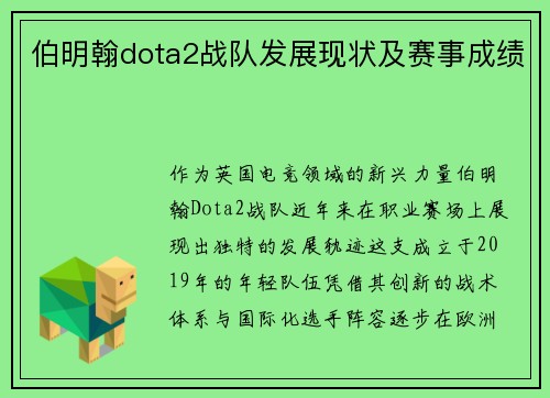 伯明翰dota2战队发展现状及赛事成绩