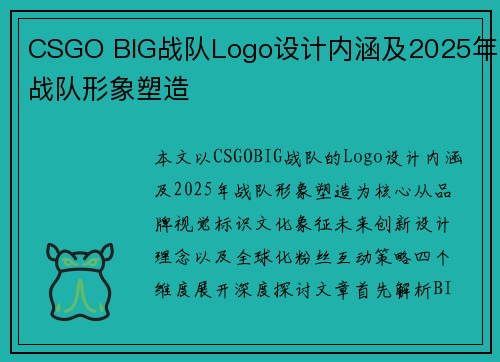 CSGO BIG战队Logo设计内涵及2025年战队形象塑造
